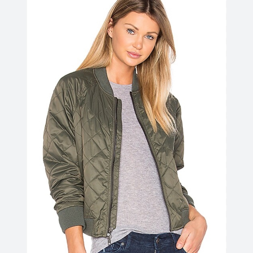 Vince Quilted Bomber Jacket in Olive Green